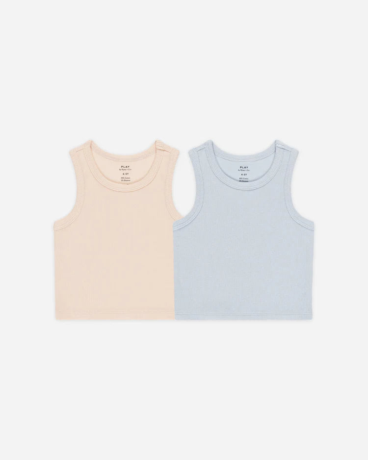 Ribbed Tank Set | Shell, Light Blue | Rylee & Cru