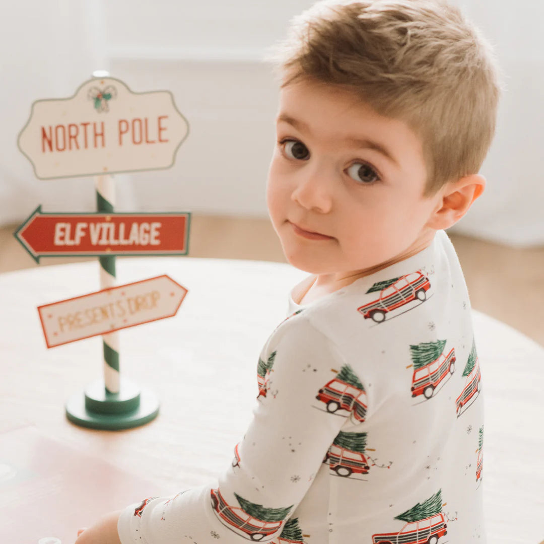 PJ Set | Festive Cars on Off-White | Petit Lem