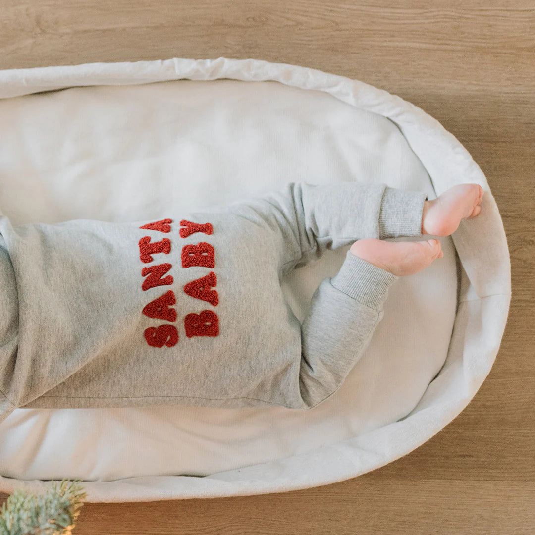 Fleece Playsuit | Santa Baby on Heather Grey | Petit Lem