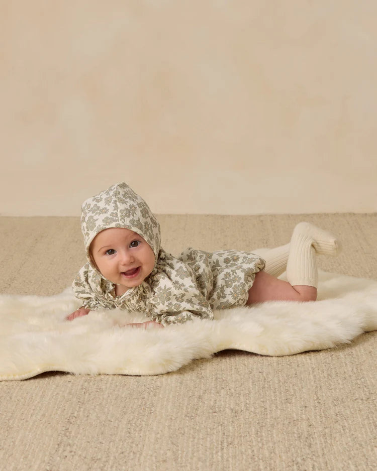 Woven Baby Bonnet | Green Floral | Quincy Mae