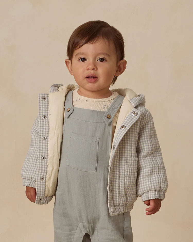 Hooded Woven Jacket| Blue Gingham | Quincy Mae