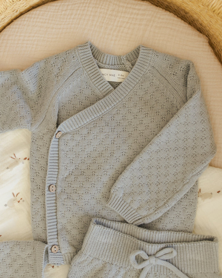Knit Wrap Top + Pant Set | Steel Blue | Quincy Mae