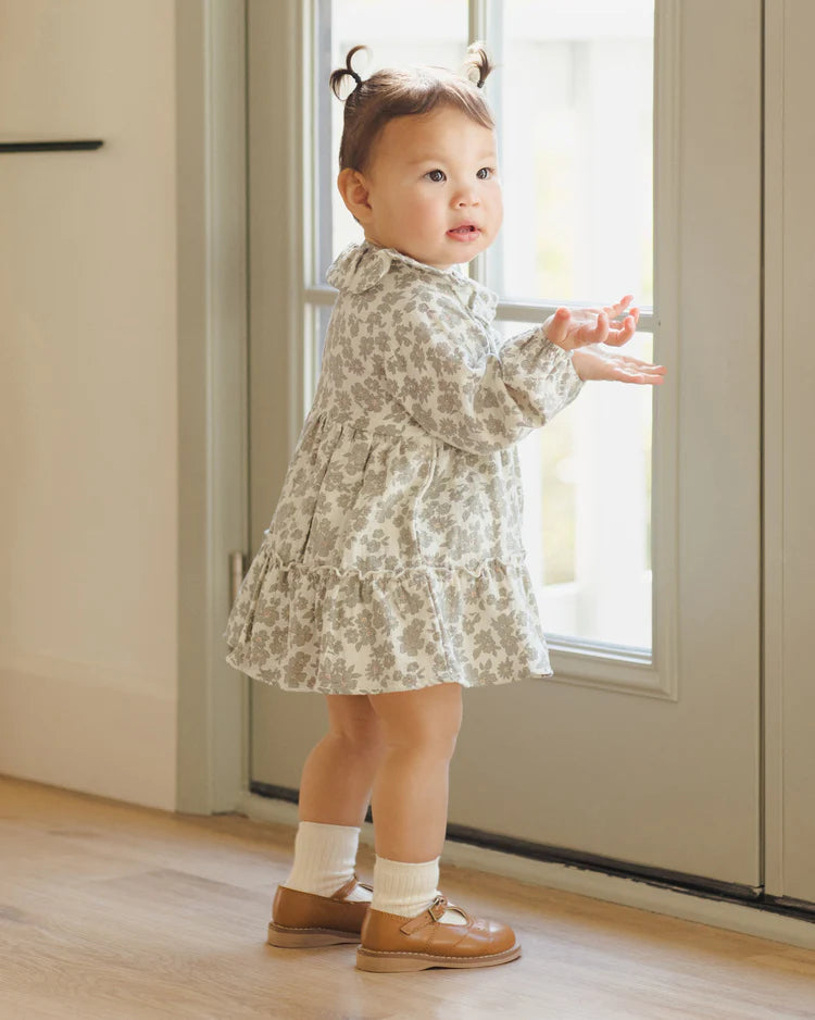 Ruffle Collar Button Dress | Green Floral | Quincy Mae