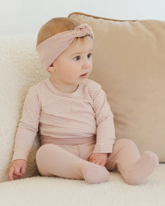 Side Snap Bodysuit + Pant Set | Rose Micro Stripe | Quincy Mae