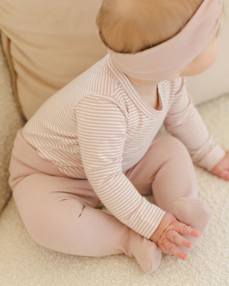 Side Snap Bodysuit + Pant Set | Rose Micro Stripe | Quincy Mae