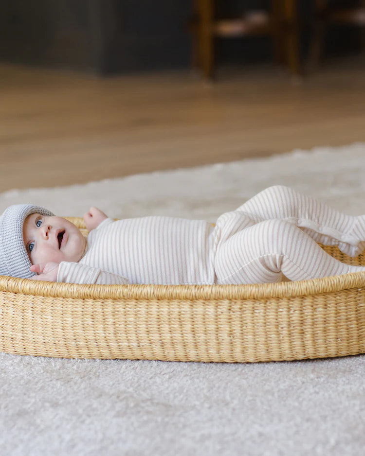 Baby Footie Sleeper | Oat Micro Stripe | Quincy Mae