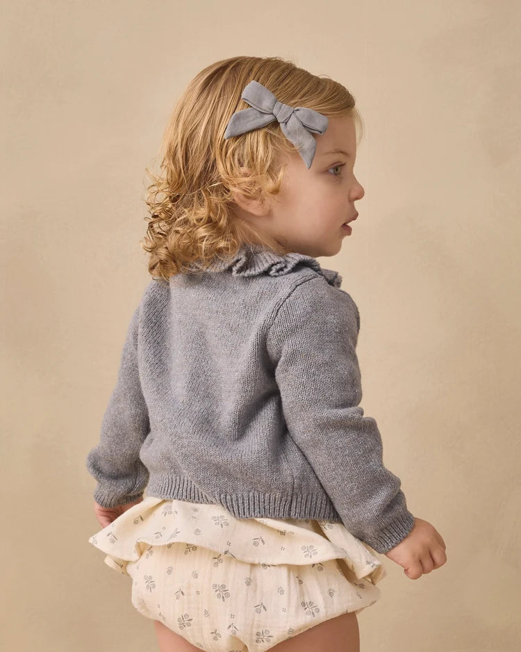 Ruffle Collar Cardigan | Heathered Slate | Quincy Mae