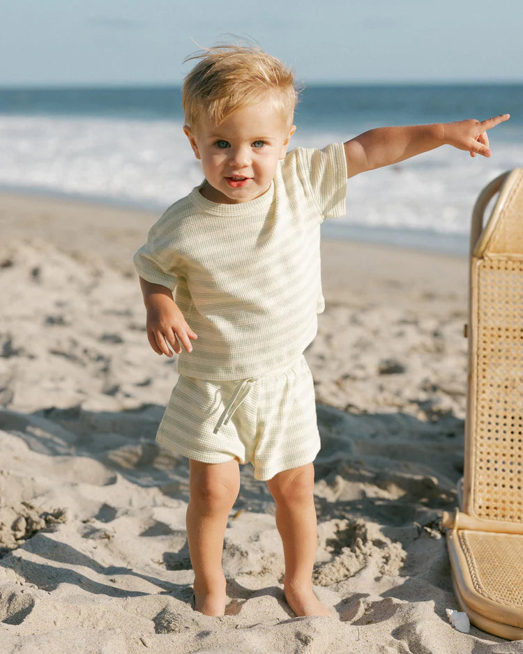 Waffle Tee + Short Set | Mint Stripe | Quincy Mae