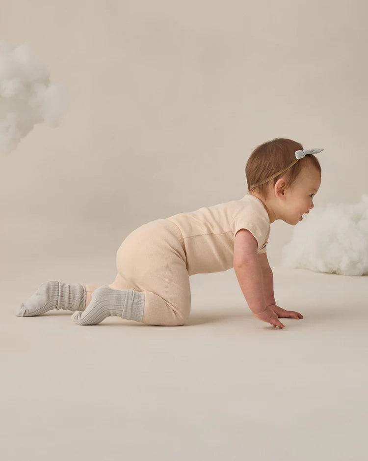 Ribbed Henley Bodysuit | Ecru | Quincy Mae