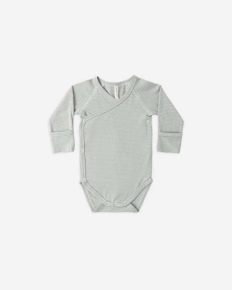 Side Snap Bodysuit | Sage Micro Stripe | Quincy Mae
