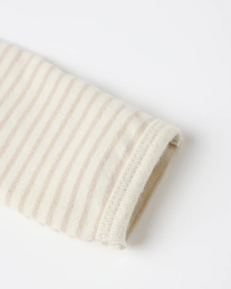 Baby Footie Sleeper | Oat Micro Stripe | Quincy Mae