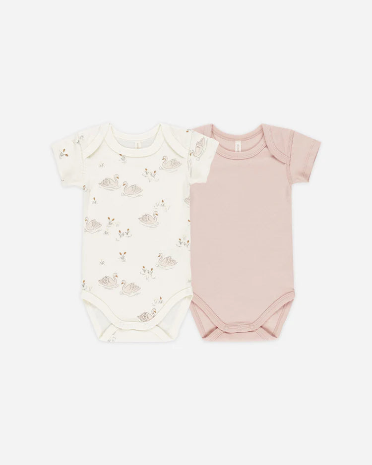 Short Sleeve Bodysuit, 2 Pack | Swans, Bubblegum | Quincy Mae