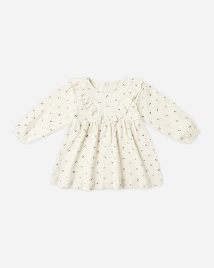Long Sleeve Ruffle V Dress | Blue Ditsy | Quincy Mae