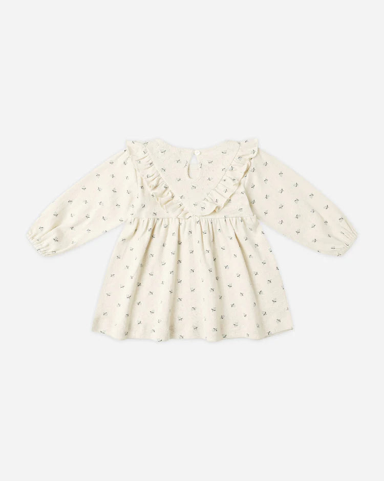 Long Sleeve Ruffle V Dress | Blue Ditsy | Quincy Mae