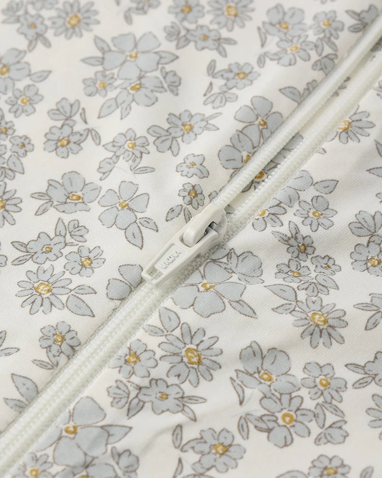 Bamboo Zip Footie | Blue Floral | Quincy Mae