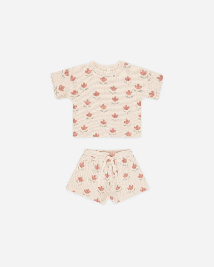 Waffle Tee + Short Set | Tulips | Quincy Mae
