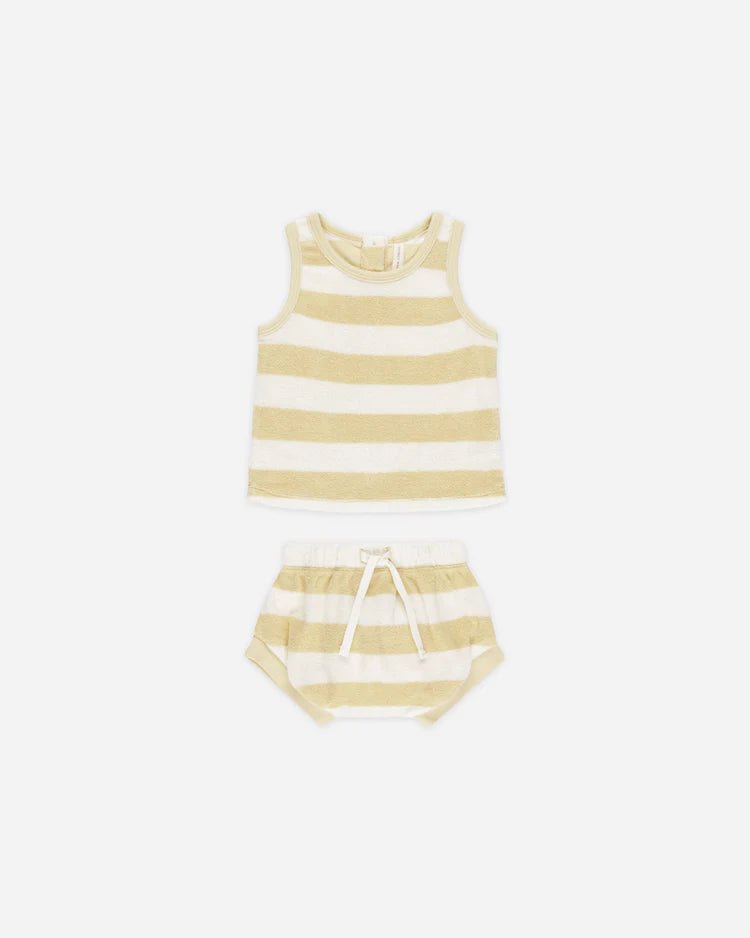 Terry Tank + Short Set | Yellow Stripe | Quincy Mae