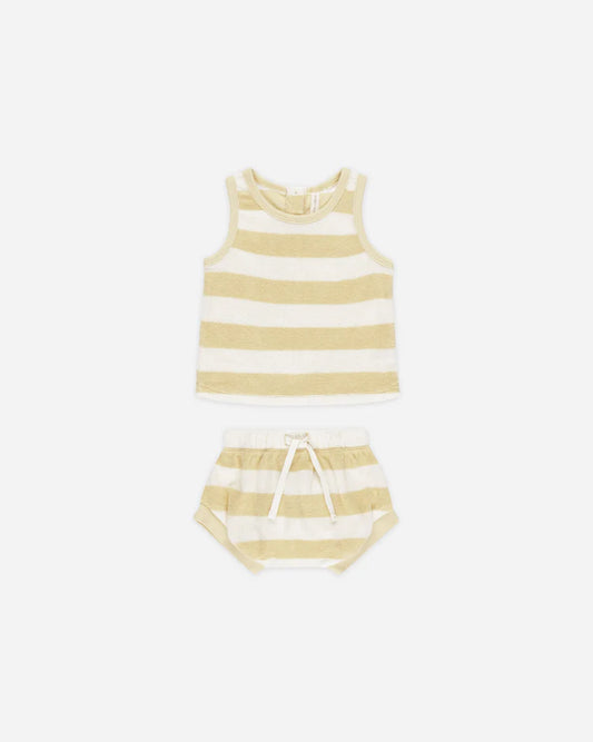 Terry Tank + Short Set | Yellow Stripe | Quincy Mae