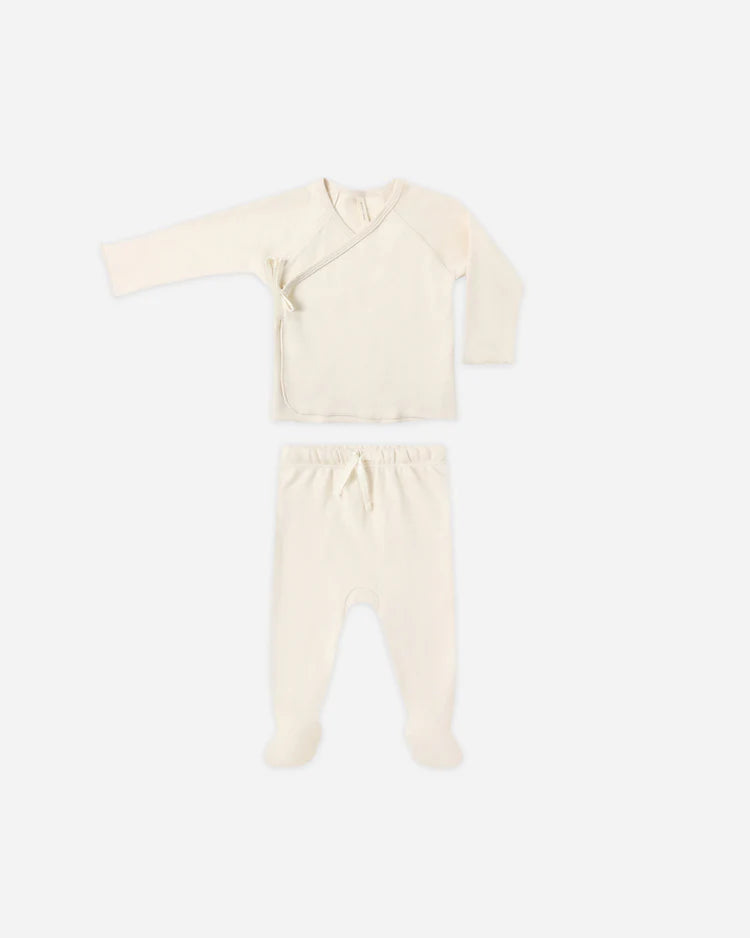 Wrap Top + Footed Pant Set | Natural | Quincy Mae