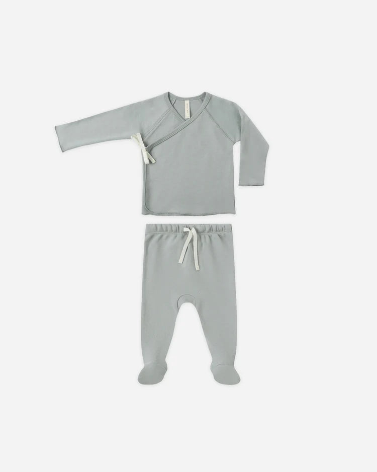 Wrap Top + Footed Pant Set | Steel Blue | Quincy Mae