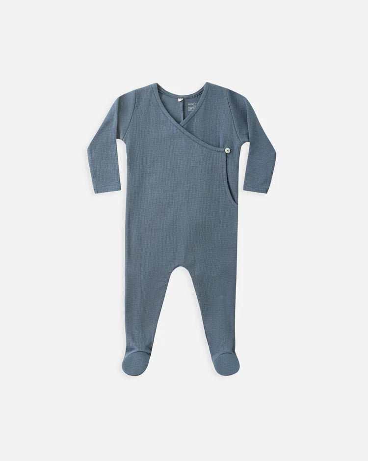 Pointelle Wrap Footie | Ocean | Quincy Mae