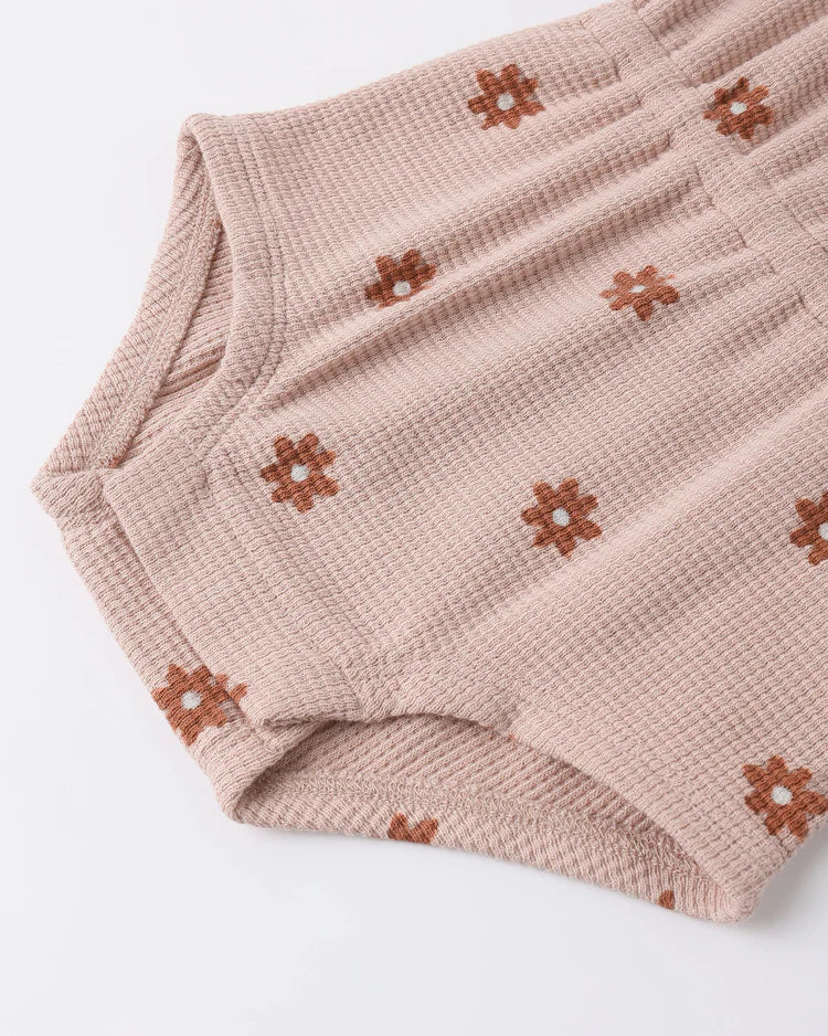 Waffle Cinch Romper | Pink Daisy | Quincy Mae