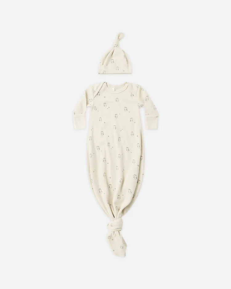 Knotted Baby Gown + Hat Set | Owls | Quincy Mae