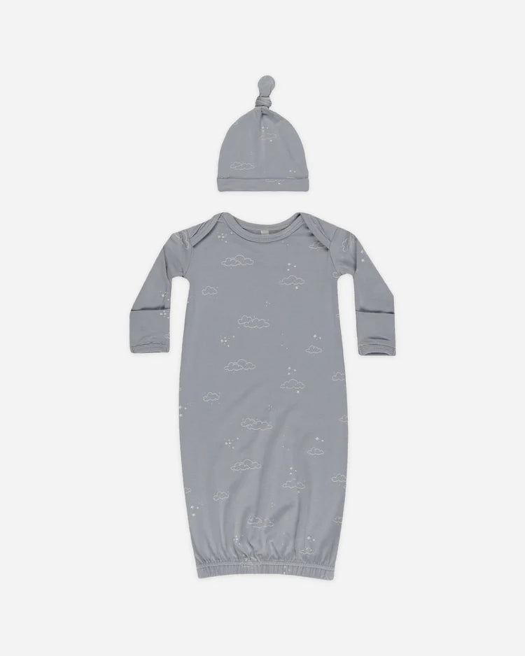 Bamboo Baby Gown + Hat Set | Clouds | Quincy Mae