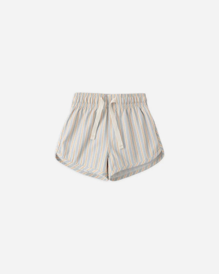 Boys Swim Short | Blue + Butterscotch Stripe | Quincy Mae