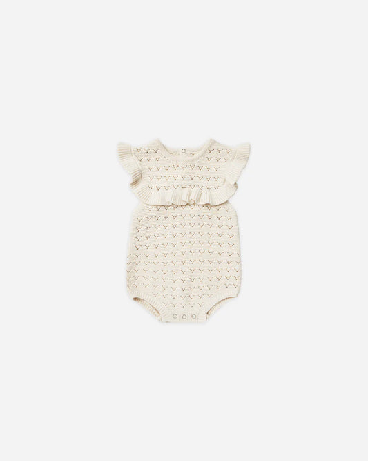 Pointelle Ruffle Romper | Natural | Quincy Mae