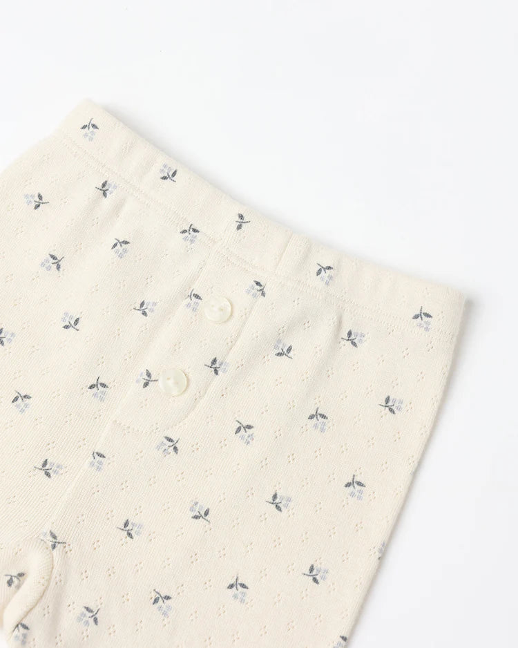 Pointelle Long Sleeve Tee + Legging | Blue Ditsy | Quincy Mae