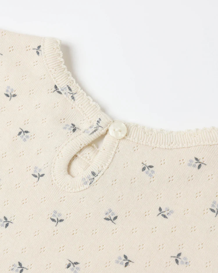 Pointelle Long Sleeve Tee + Legging | Blue Ditsy | Quincy Mae