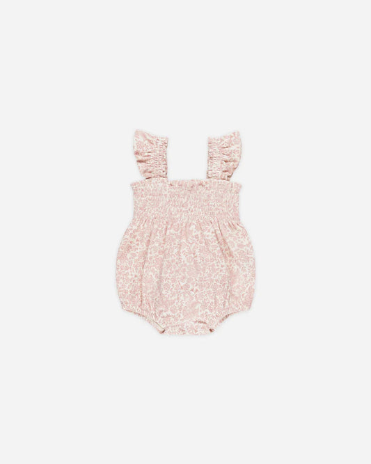 Smocked Ruffle Sleeve Romper | Pink Blossom | Quincy Mae