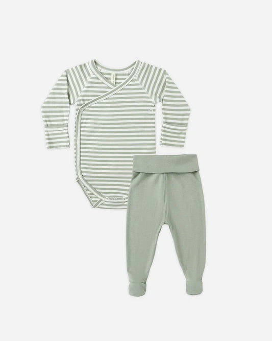 Side Snap Bodysuit + Pant Set | Fern Stripe | Quincy Mae