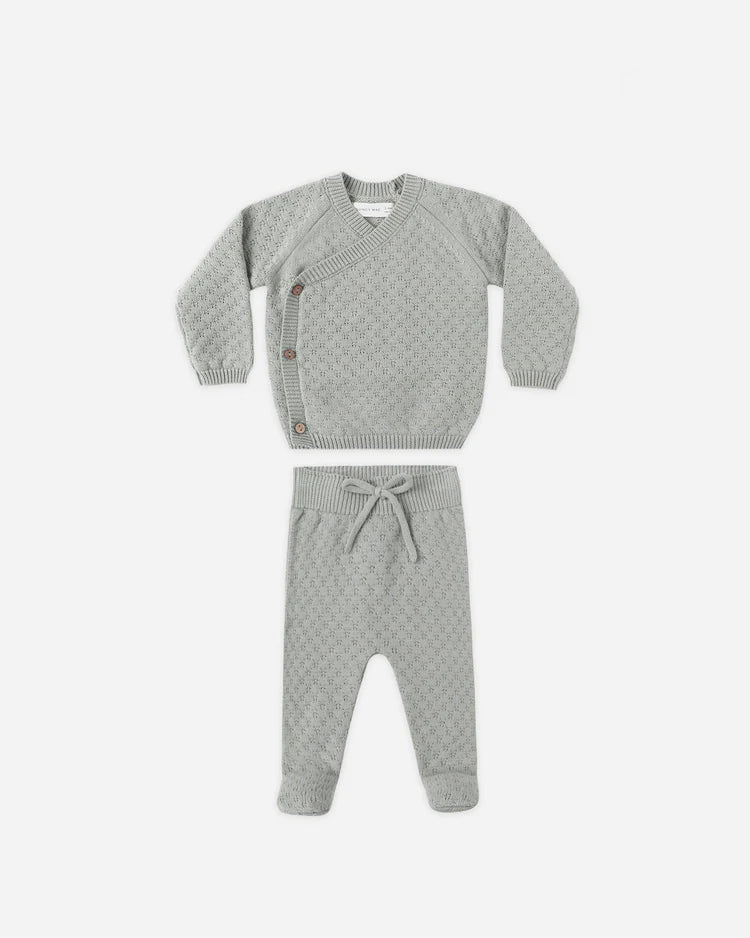 Knit Wrap Top + Pant Set | Steel Blue | Quincy Mae