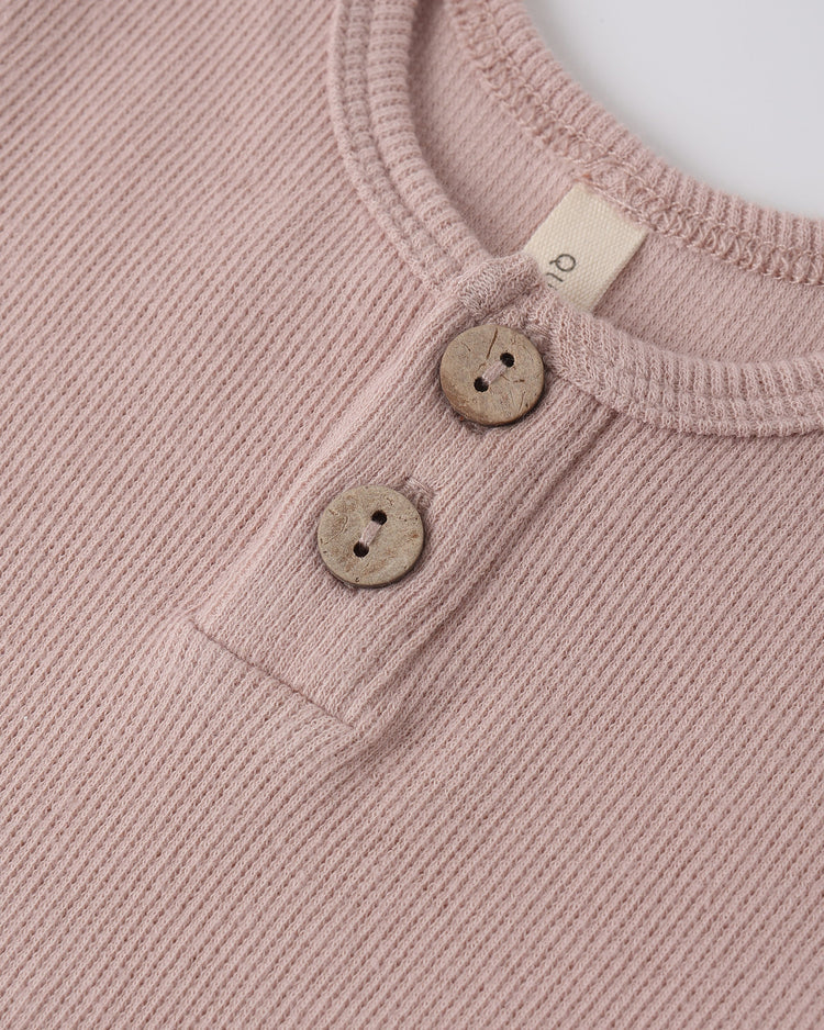 Ribbed Henley Bodysuit | Blush | Quincy Mae