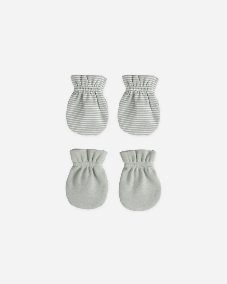 No Scratch Mittens Set | Sage Micro Stripe, Sage | Quincy Mae