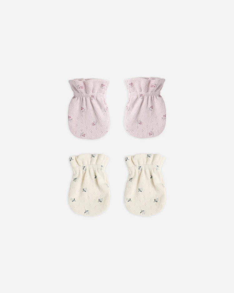 No Scratch Mittens, Set Of 2 | Blue Ditsy, Lilac Ditsy | Quincy Mae