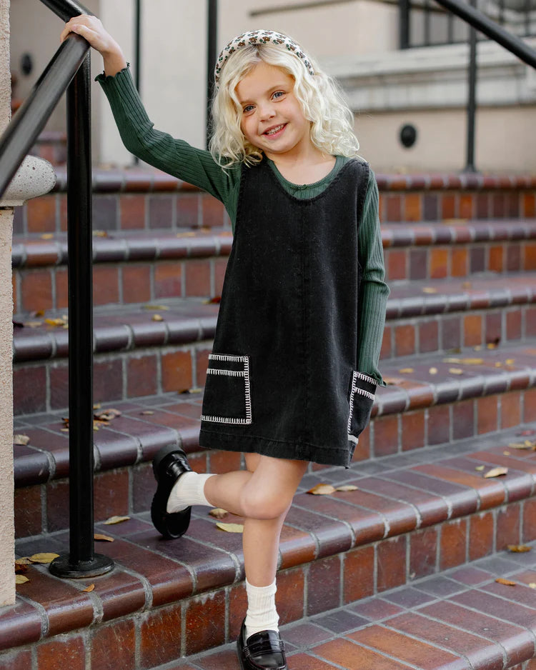 V-Neck Overall Dress | Washed Black | Rylee & Cru