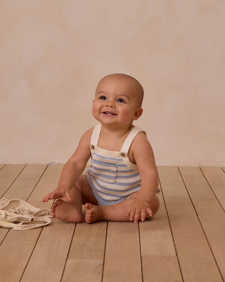 Ashton Knit Romper | Blue Stripe | Rylee & Cru