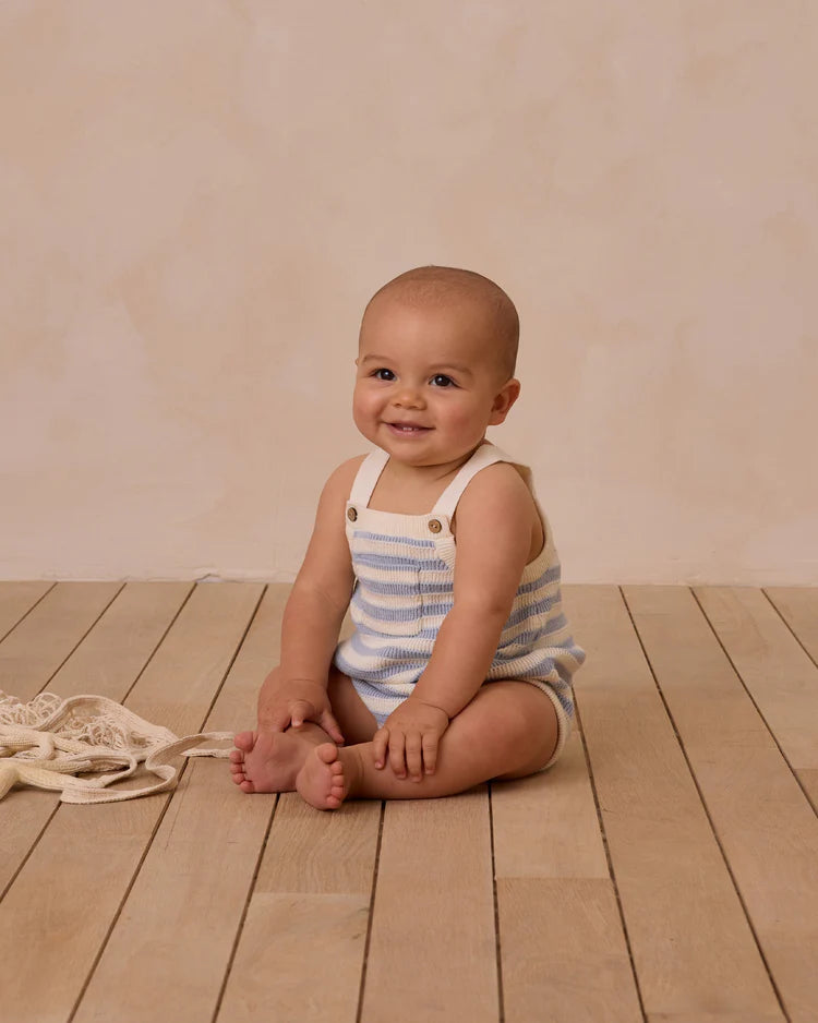 Ashton Knit Romper | Blue Stripe | Rylee & Cru