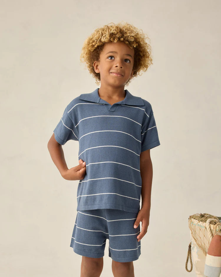 Chandler Knit Polo | Navy Stripe | Rylee & Cru