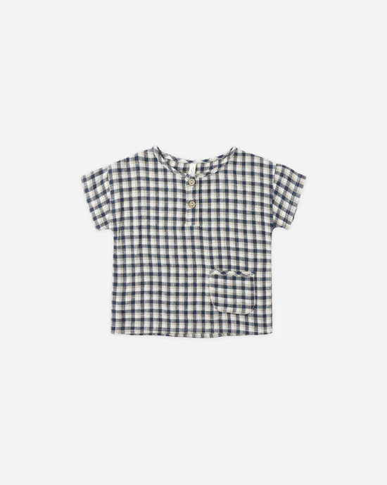 Woven Henley Tee | Navy Check | Rylee & Cru