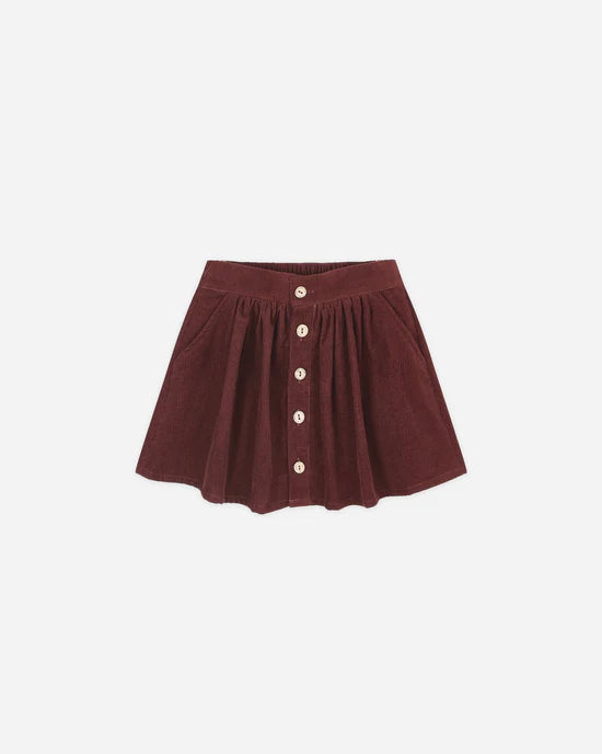 Button Front Mini Skirt | Burgundy | Rylee & Cru