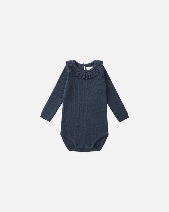 Ruffle Collar Bodysuit | Navy | Rylee & Cru