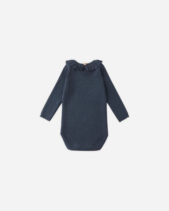 Ruffle Collar Bodysuit | Navy | Rylee & Cru
