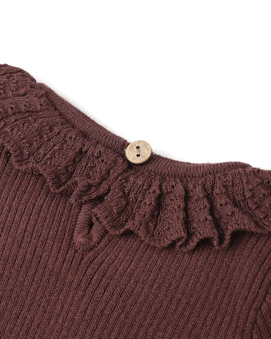Ruffle Collar Bodysuit | Burgundy | Rylee & Cru