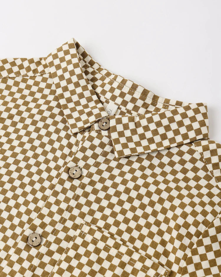 Collared Short Sleeve Shirt | Ocre Check | Rylee & Cru