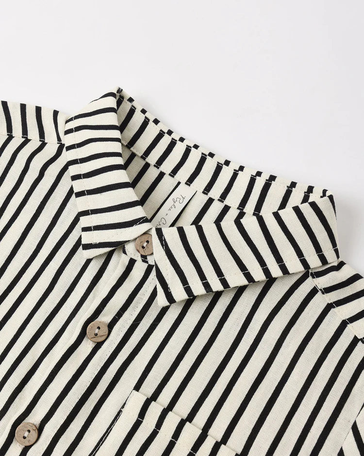 Clollared Short Sleeve Shirt | Wavy Stripe | Rylee & Cru