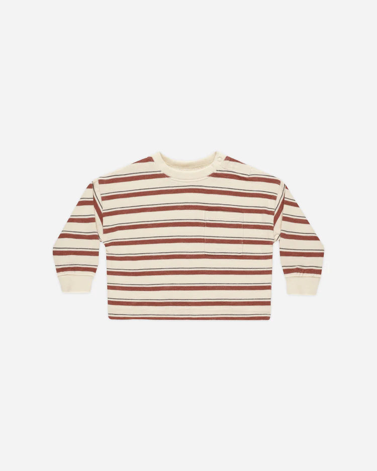 Relaxed Long Sleeve Tee and pant set | Brick Stripe | Rylee + Cru